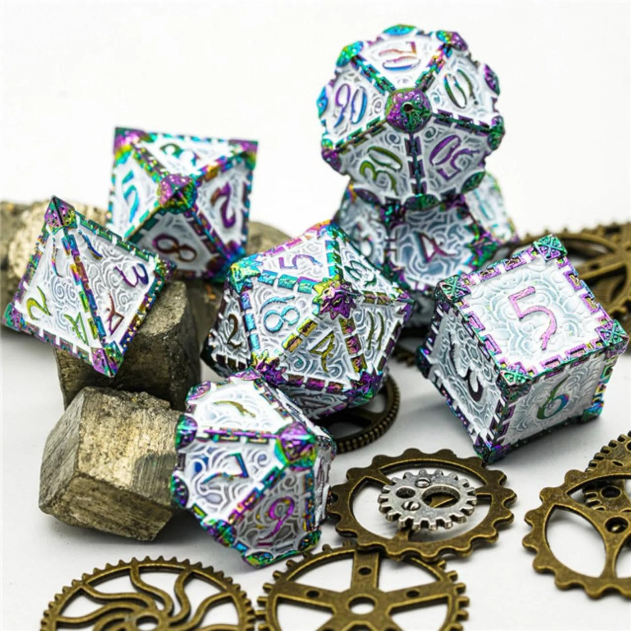 Foam Brain Games Dagger of Venom: White Rainbow RPG Metal Dice Set
